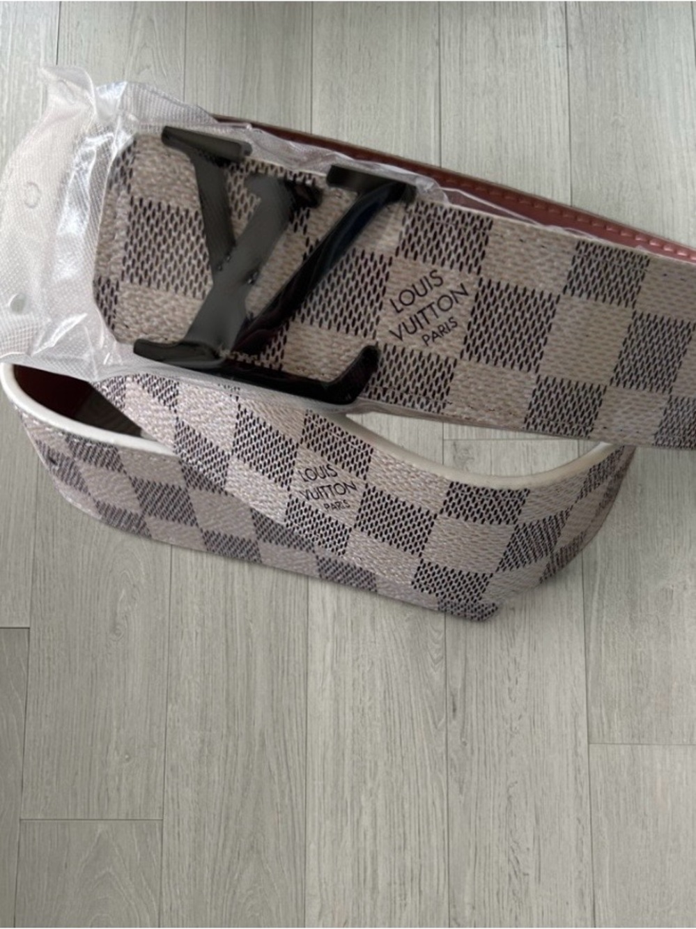 Louis Vuitton Damier Azur Canvas Belt with Brown Leather and Black Hardware